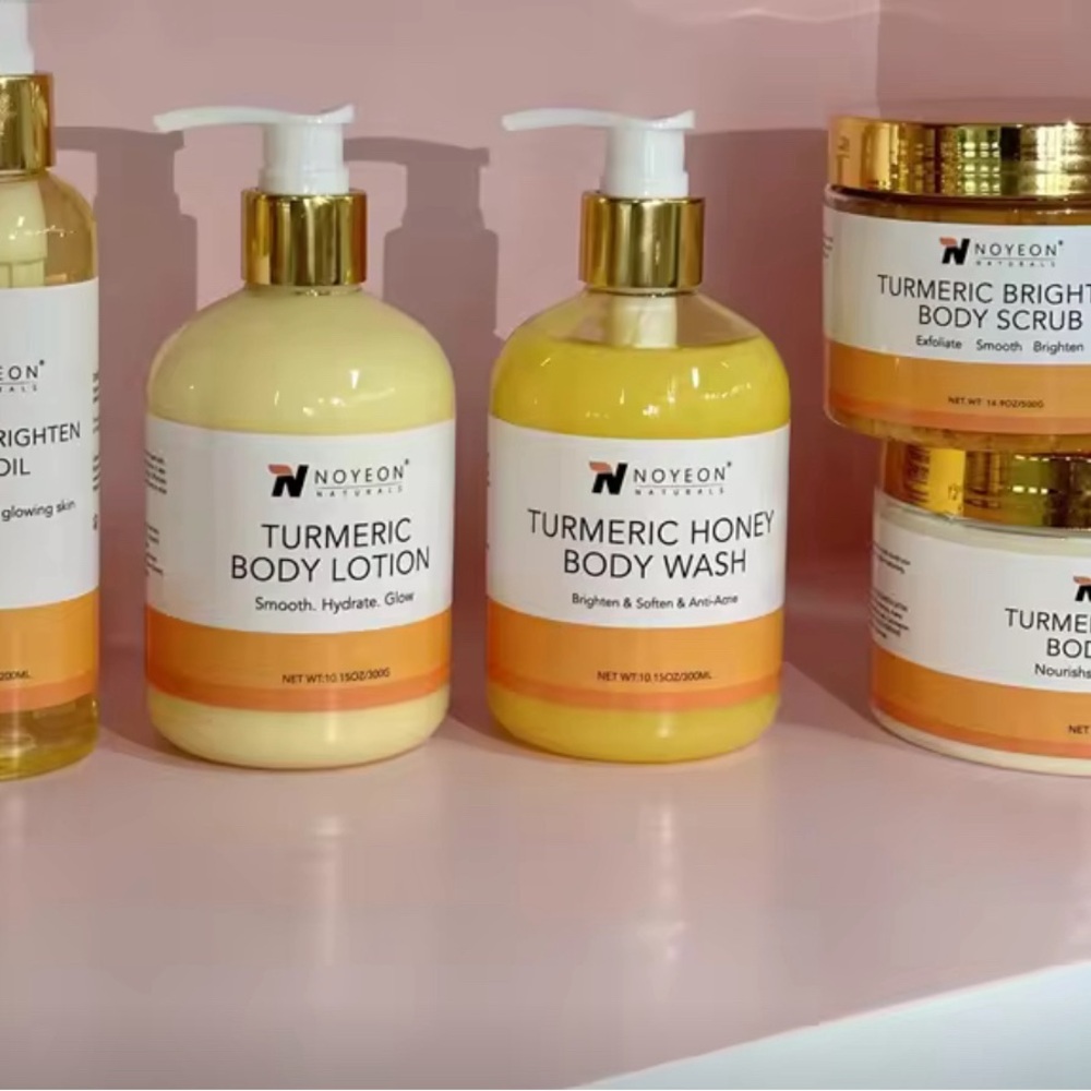 Orange and Yellow Skincare Serum with Elegant Pump Dispenser